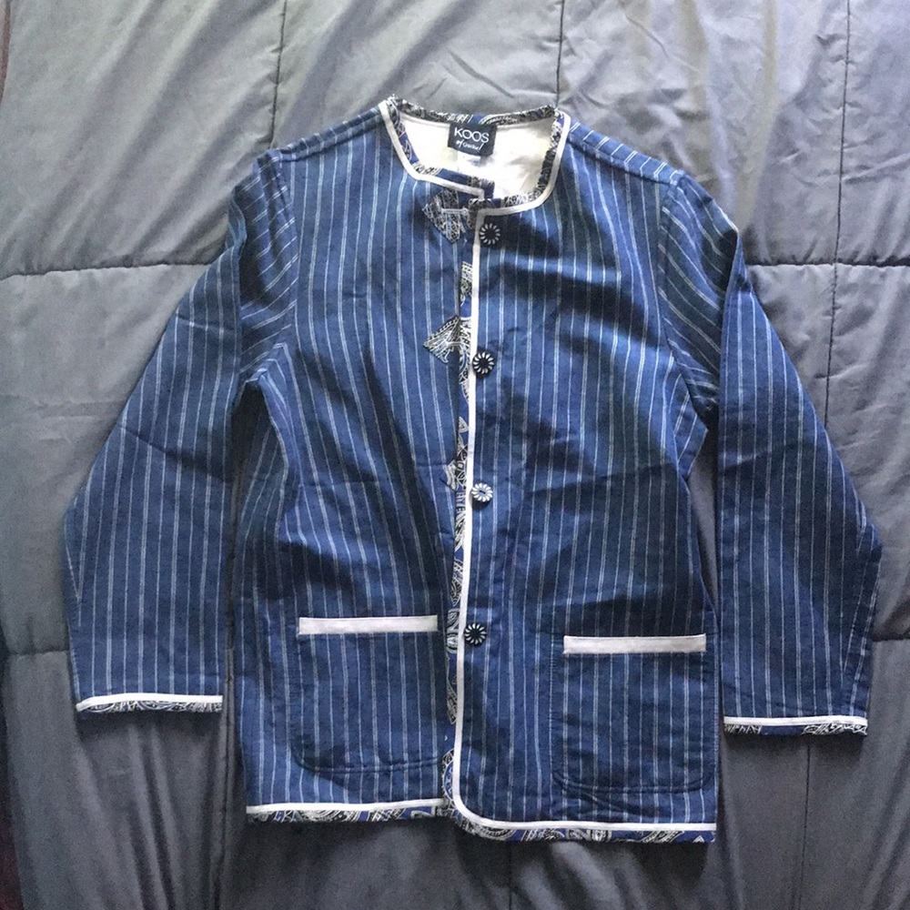 KOOS OF COURSE -QVC Reversible blue/ canvas color jacket with pockets Size Small